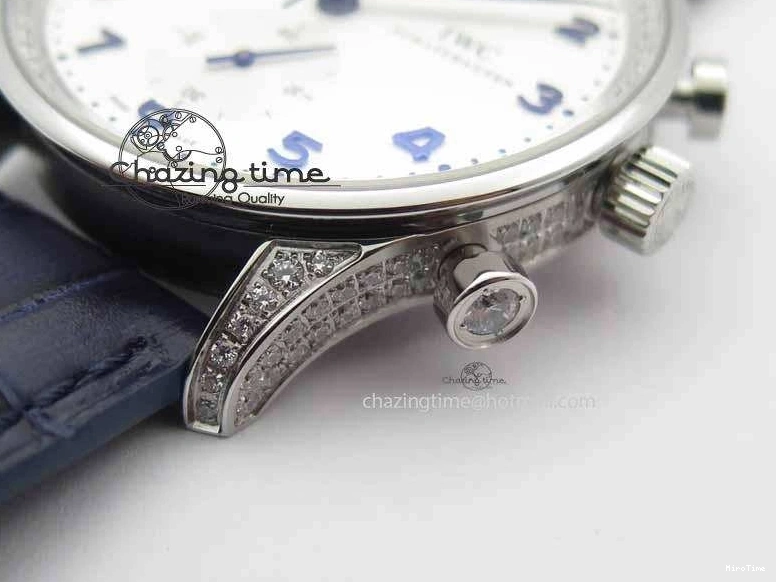 MIROTIME 0705 Portuguese IW3714 Diam ZF V2 1:1 Best Edition White Dial Blue Makers On Blue Leather Strap A79350 (Slim Movement) Stylish 7248